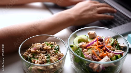 healthy lunch image in office with computer