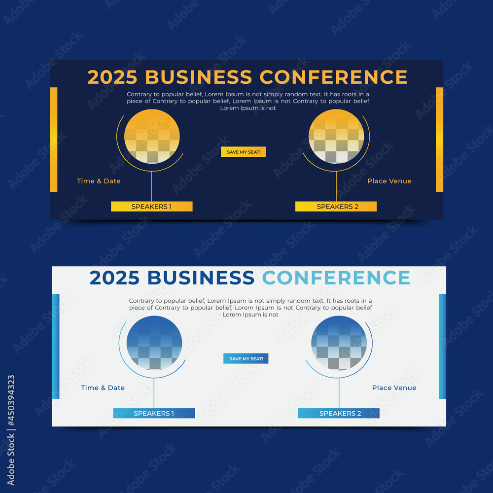 Fototapeta premium Invitation banner to the online business conference banner set. Business webinar promotion and online education other online event seminars poster, cover, trendy color use