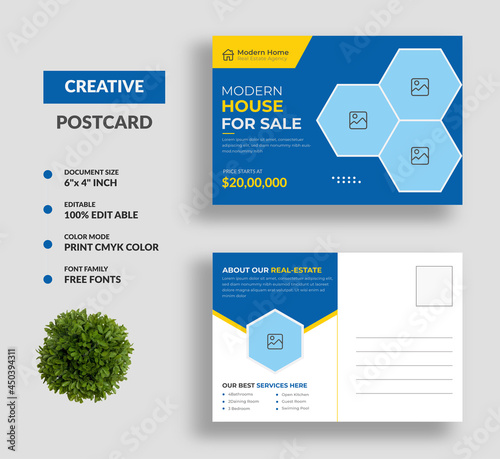 Real Estate and Modern Home Sale Postcard Design Template
