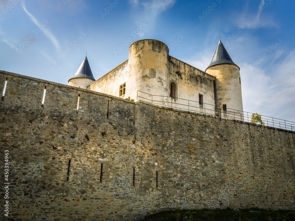 NOIRMOUTIER, France, August 2021: Medieval castle Noirmoutier en l'Ile in the Pays de la Loire region of western France