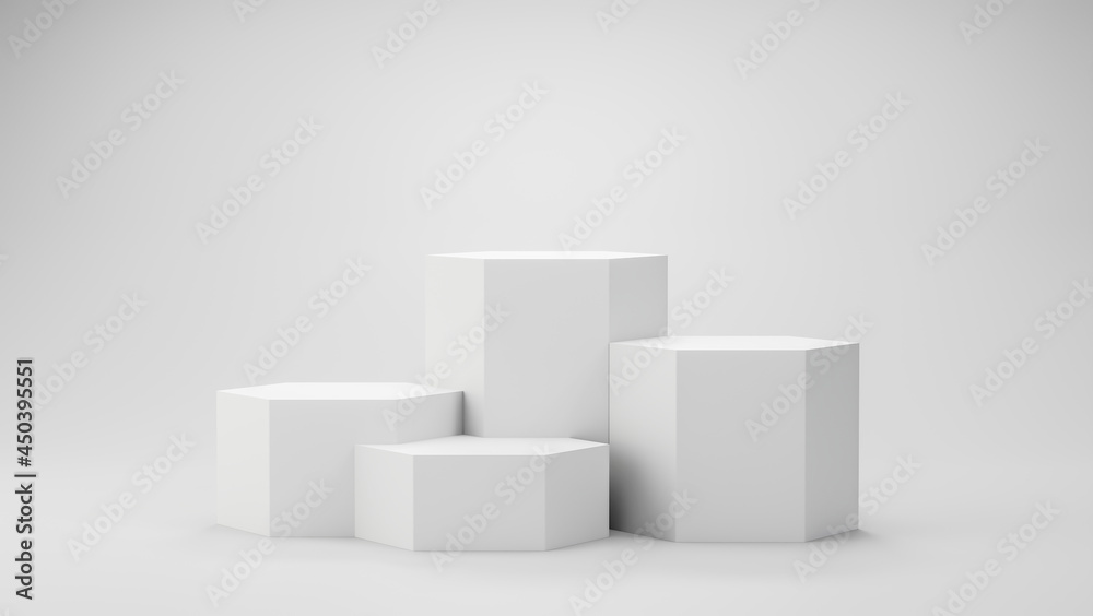 3D render,Minimal empty hexagon podium or pedestal display,Blank product shelf for presentation. 3D render,Minimal empty hexagon podium or pedestal display,Blank product shelf for presentation.