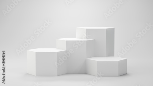 3D render,Minimal empty hexagon podium or pedestal display,Blank product shelf for presentation.
