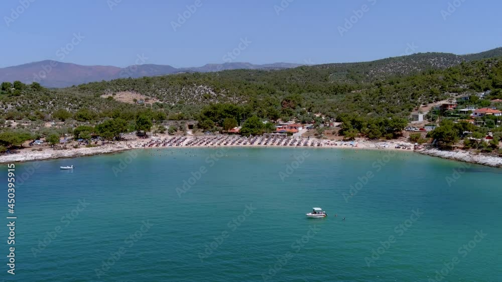 Aerial View of the Psili Ammos beach, at Thassos island, Greece Aerial View of the Psili Ammos beach, at Thassos island, Greece