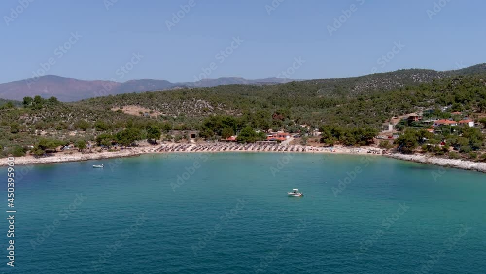 Aerial View of the Psili Ammos beach, at Thassos island, Greece Aerial View of the Psili Ammos beach, at Thassos island, Greece