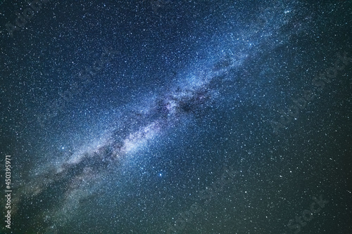 Beautiful bright milky way galaxy on the dark sttary sky. Space, astronomical background. © Inga Av
