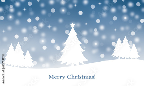 Blue winter background with merry christmas text.