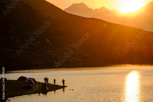 first light in the morning front Midi d Ossau   Gentau lake  Ayous lakes tour  Pyrenees National Park  Pyrenees Atlantiques  France
