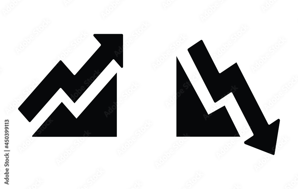 graph-going-up-and-down-sign-with-black-arrows-vector-flat-design