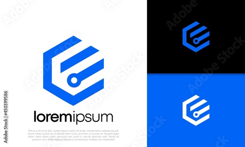 Initials E logo design. Initial Letter Logo. Hexagon logo design. 