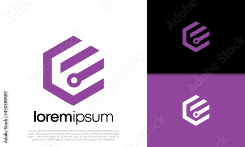 Initials E logo design. Initial Letter Logo. Hexagon logo design.   © harika013