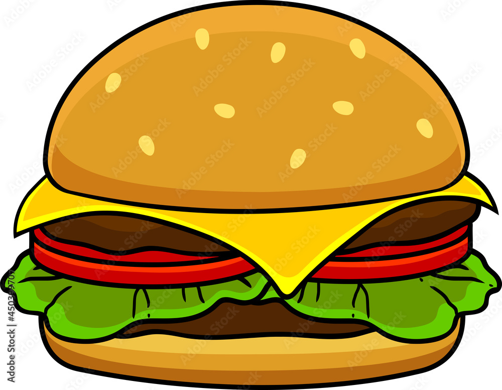 Cartoon Classic Double Cheeseburger With Cheese, Beef Patties Or Steak ...