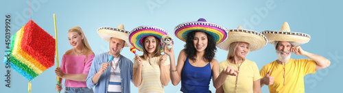 Set of Mexican people on gr...