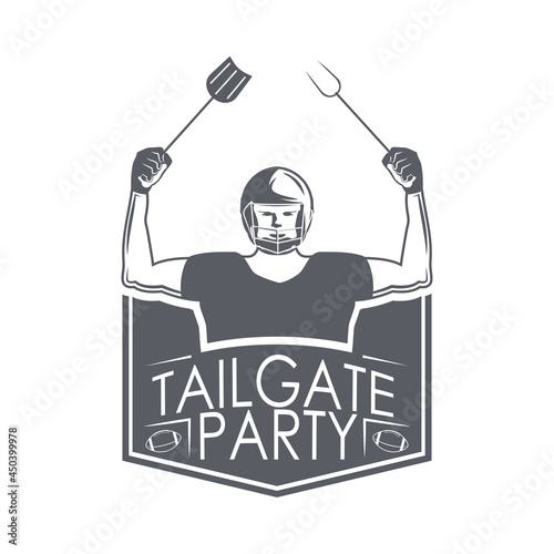 Rugby player badgetailgate party for event decoration