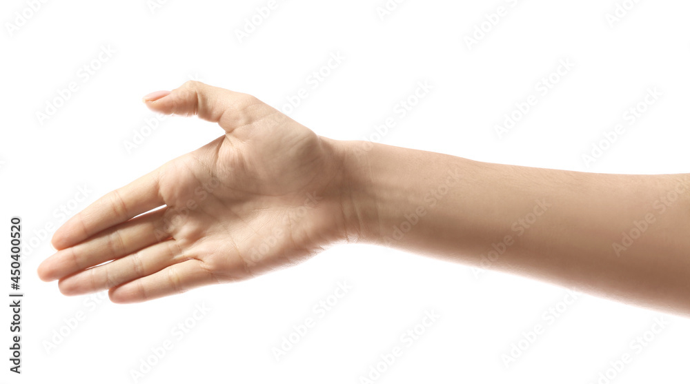 Female hand on white background Female hand on white background