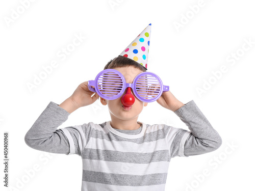 Little boy in funny disguis...
