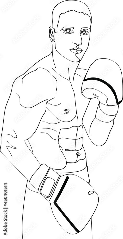 One line drawing of boxing vector. Boxer or fighter make a beat punch with hand. Sport game athlete theme.
