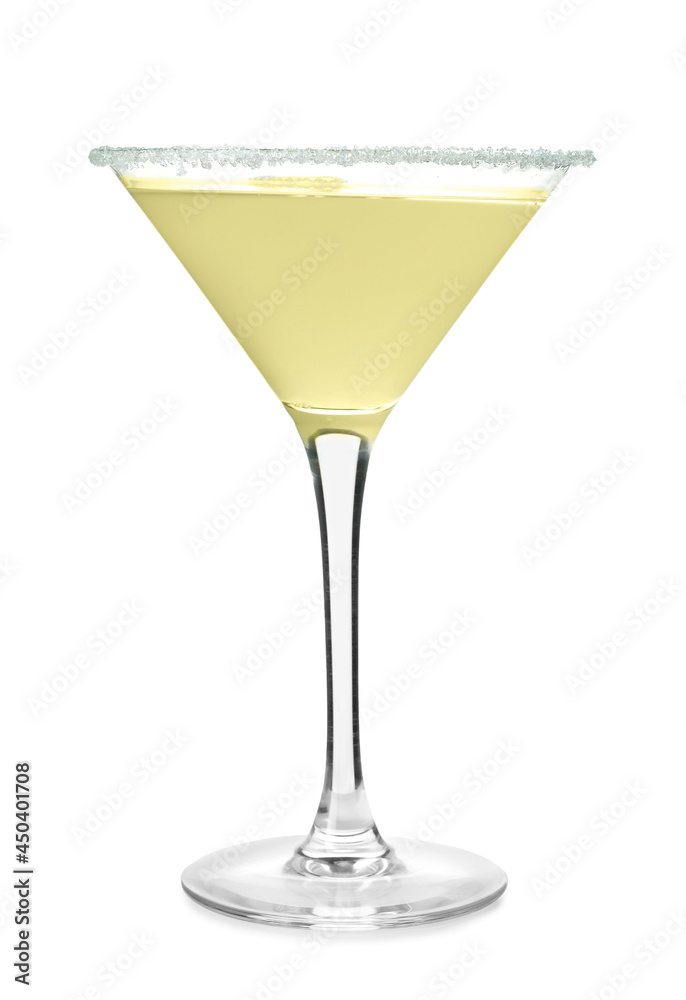 Glass with tasty daiquiri cocktail on white background Glass with tasty daiquiri cocktail on white background