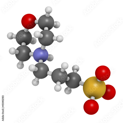MOPS buffering agent molecule. 3D rendering. photo