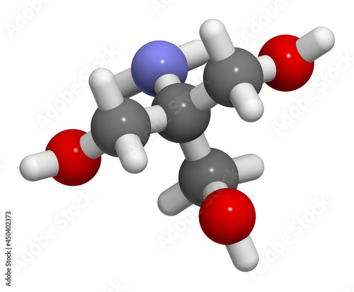 Tris buffering agent molecule. Also known as tromethamine. 3D rendering. photo