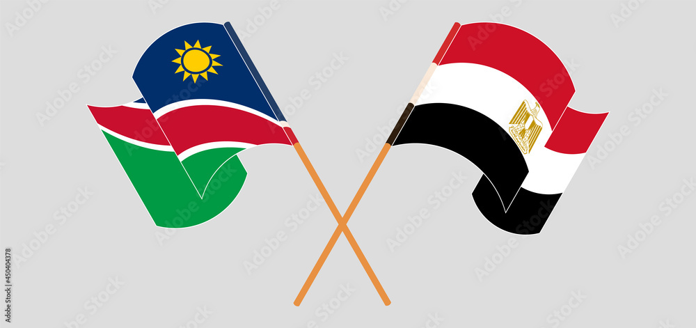 Crossed and waving flags of Namibia and Egypt Crossed and waving flags of Namibia and Egypt