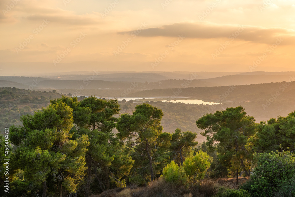  The view from Tzipori National park looking west towards the sunset in Israel.
