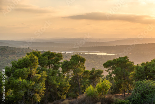  The view from Tzipori National park looking west towards the sunset in Israel. 