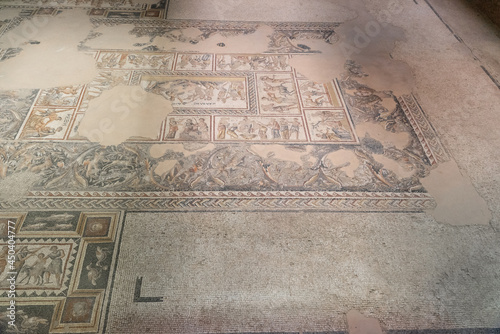 The Dionysus House mosaic floor at Tzipori National Park in Israel.
 photo