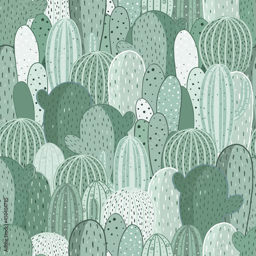 Seamless pattern with cactus and painted textures. Ideal for fabric, textile. Vector pastel background