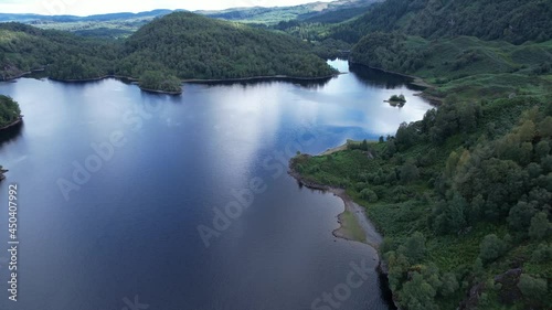Aerial footage over the beautiful Loch Katrine, in Central Scotland, on a bright summer’s day. photo