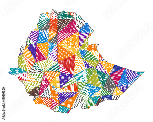 Kid style map of Ethiopia. Hand drawn polygons in the shape of Ethiopia. Vector illustration. photo