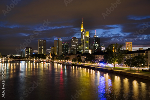 Frankfurt city lights starts to shine during blue hour