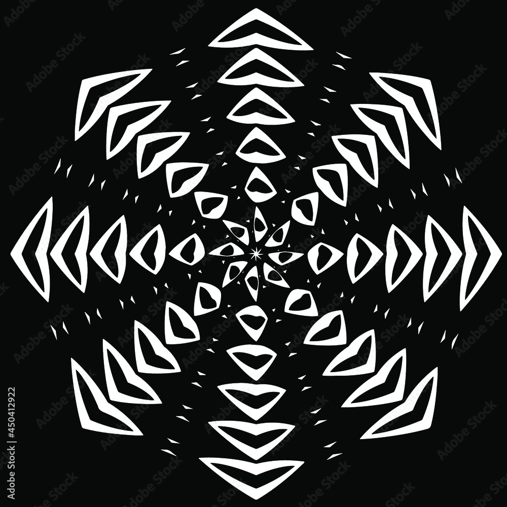 Geometric vector mandala with triangular elements. abstract ornament for wallpapers and backgrounds. Black and white pattern. Stock Vector | Adobe Stock Geometric vector mandala with triangular elements. abstract ornament for wallpapers and backgrounds. Black and white pattern. Stock Vector | Adobe Stock