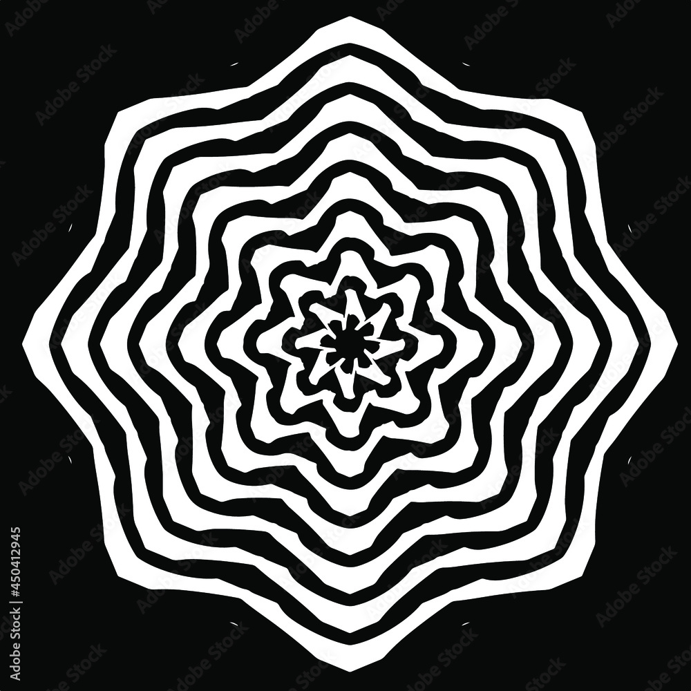 Geometric vector mandala with triangular elements. abstract ornament for wallpapers and backgrounds. Black and white pattern. 
