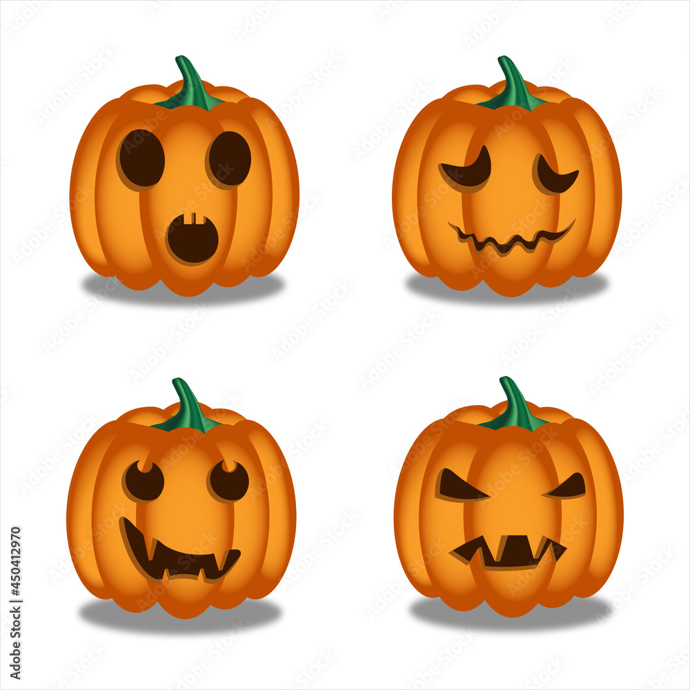 Set of Halloween pumpkins. Vector pumpkin emotions set.  Design elements of Halloween