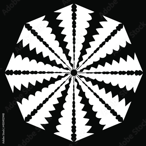 Geometric vector mandala with triangular elements. abstract ornament for wallpapers and backgrounds. Black and white pattern. 