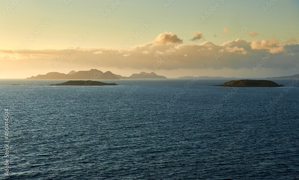 Cies Islands on the Galician coast at sunset