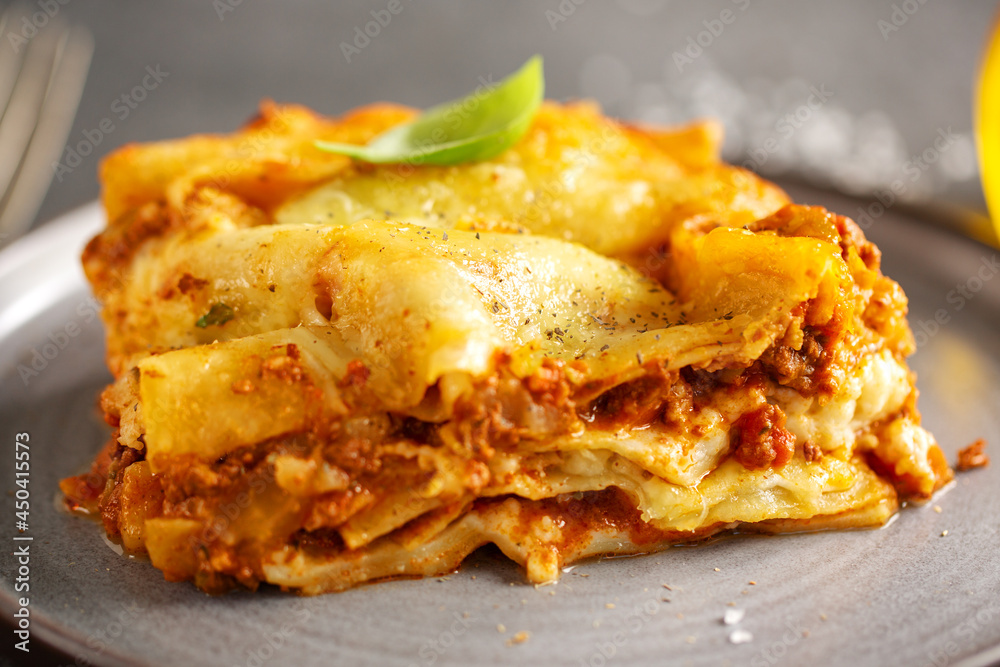 Tasty baked italian lasagne on casserole Tasty baked italian lasagne on casserole
