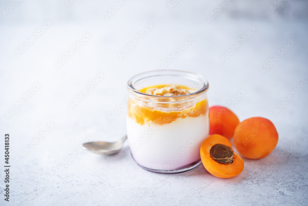 Greek yogurt apricot healthy breakfast in a jar Greek yogurt apricot healthy breakfast in a jar