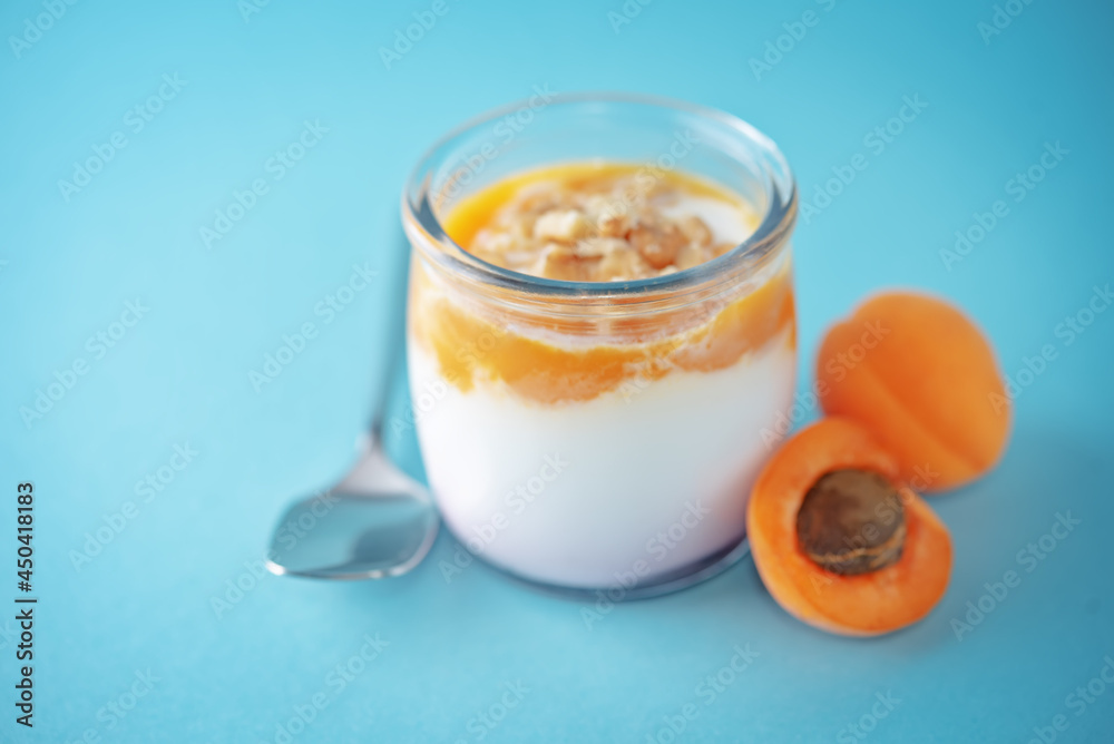 Greek yogurt apricot healthy breakfast in a jar Greek yogurt apricot healthy breakfast in a jar