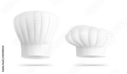 Set of chef hats with realistic shadow isolated on white background. Vector illustration. Ready for your design. EPS10.	