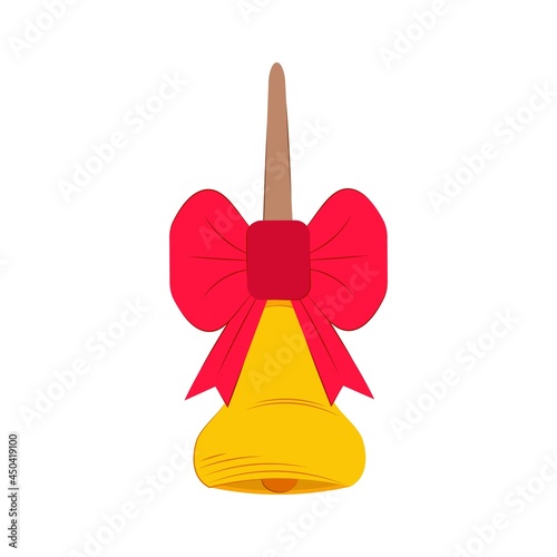 School bell with red bow isolated on white background. Vector flat illustration. Back to school. 