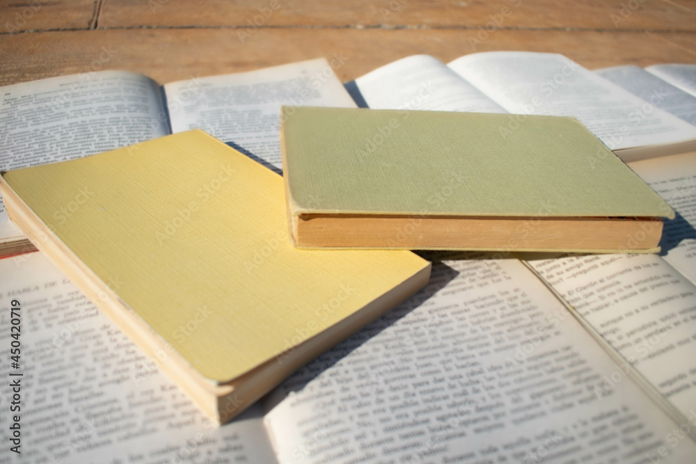Obraz premium Open books on a wooden background
