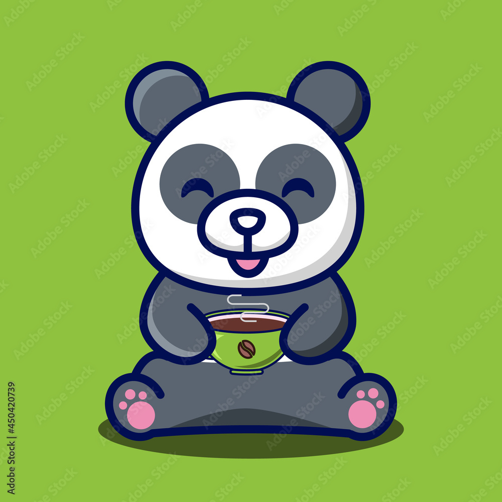 
vector illustration of cute panda drinking coffee,  good for t-shirt, greeting card, invitation card or mascot