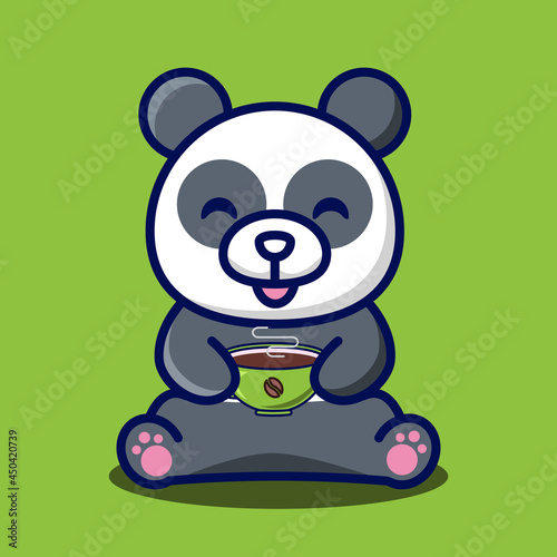  vector illustration of cute panda drinking coffee   good for t-shirt  greeting card  invitation card or mascot