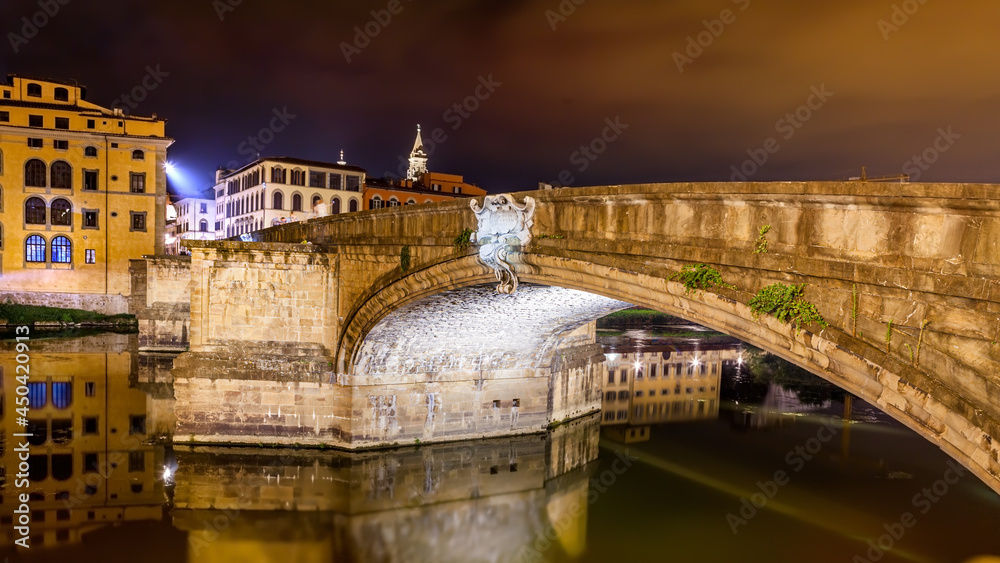 Illuminated Bridge in Florence Italy at Night