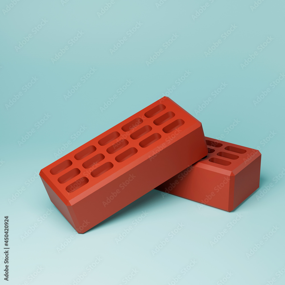 Fototapeta premium Two red bricks with holes. 3d illustration