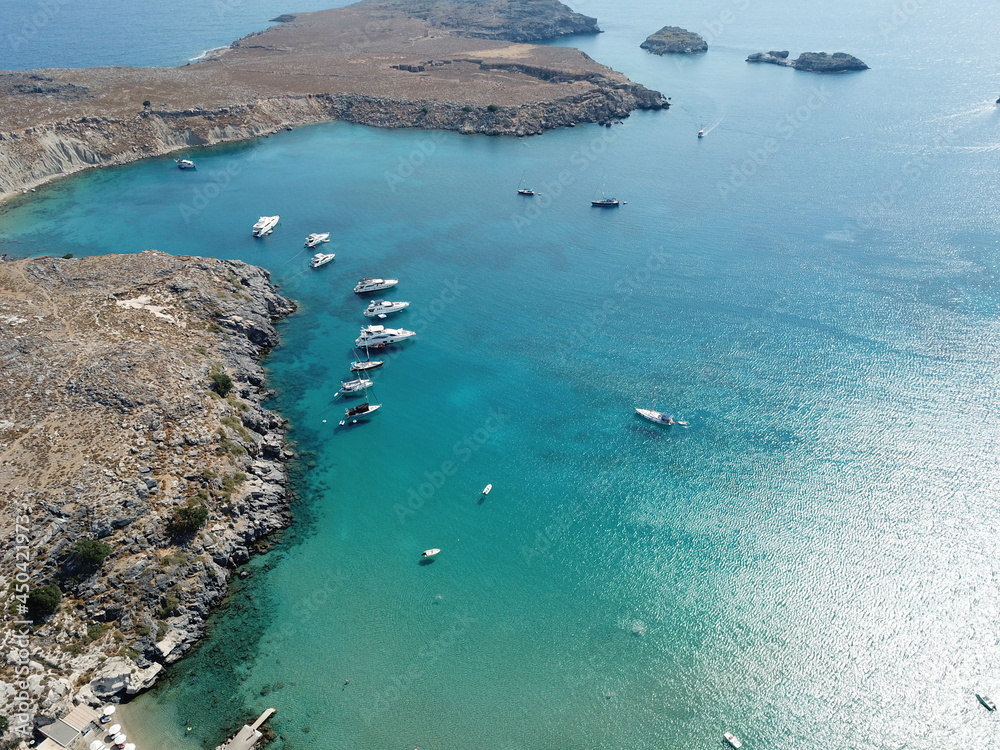 Drone photo of crystal warm greek ​​bay