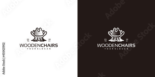 creative chair logo with logs, wood craftsman logo and more