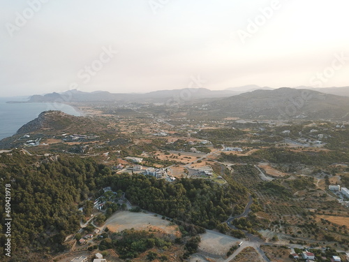 Greek mountain hills panorama drone view