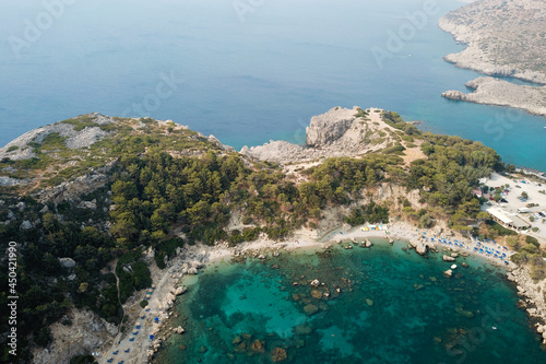 Drone photo of rocky warm Greek bay